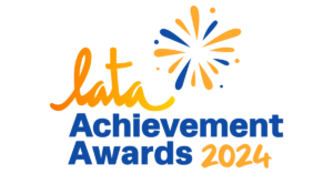 logo for LATA Achievement Awards 2024 which includes a celebratory firework in orange and blue to match brand colours